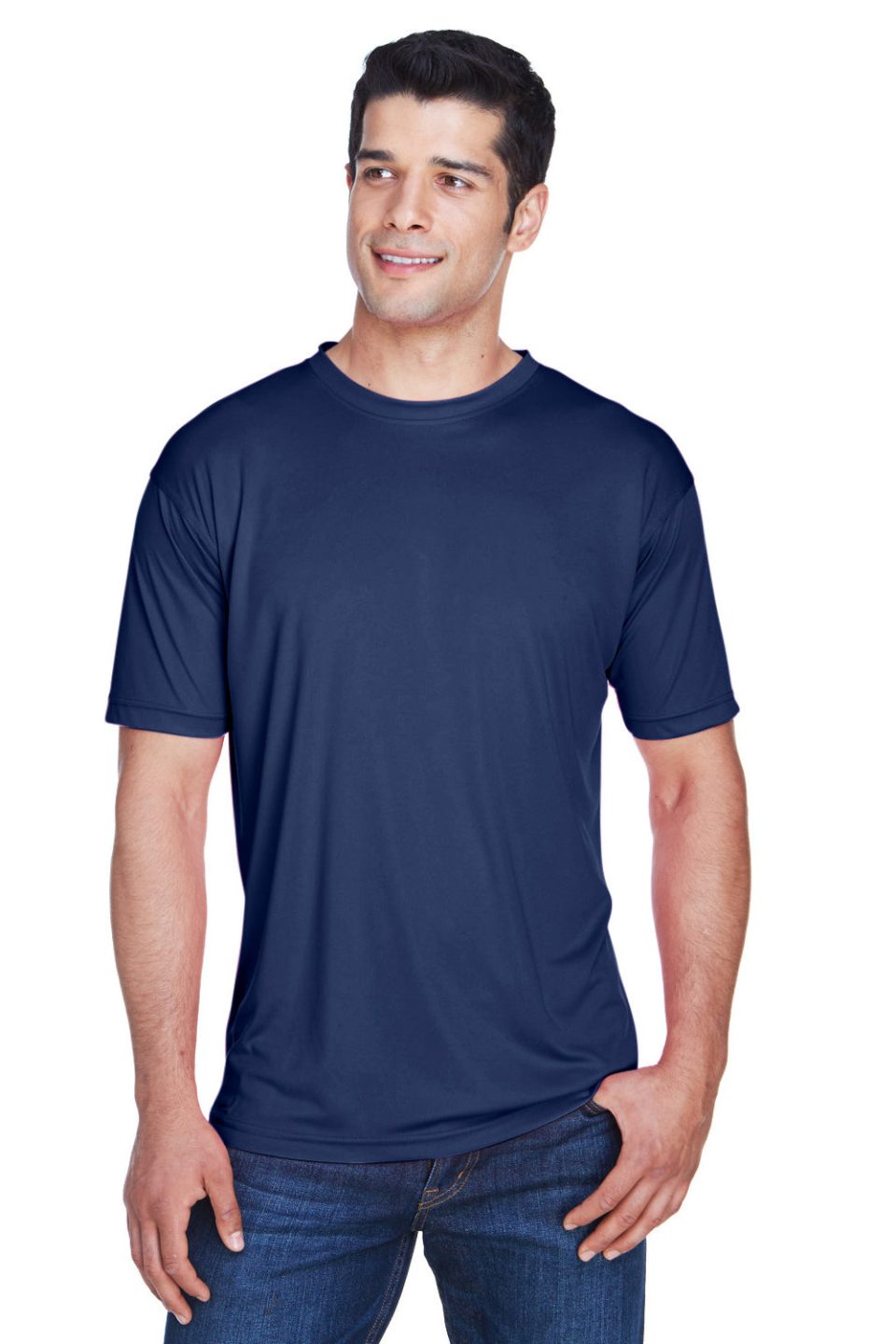 UltraClub Mens Cool & Dry Performance Moisture Wicking Short Sleeve Crewneck T-Shirt - Navy Blue