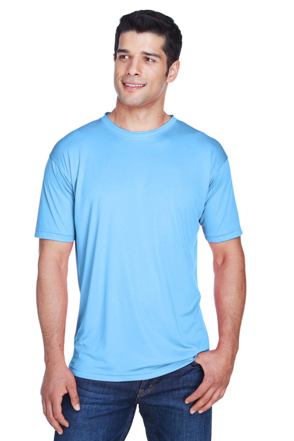 UltraClub Mens Cool & Dry Performance Moisture Wicking Short Sleeve Crewneck T-Shirt - Columbia Blue