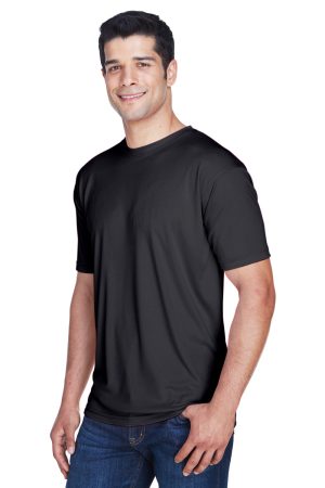 UltraClub Mens Cool & Dry Performance Moisture Wicking Short Sleeve Crewneck T-Shirt – Black