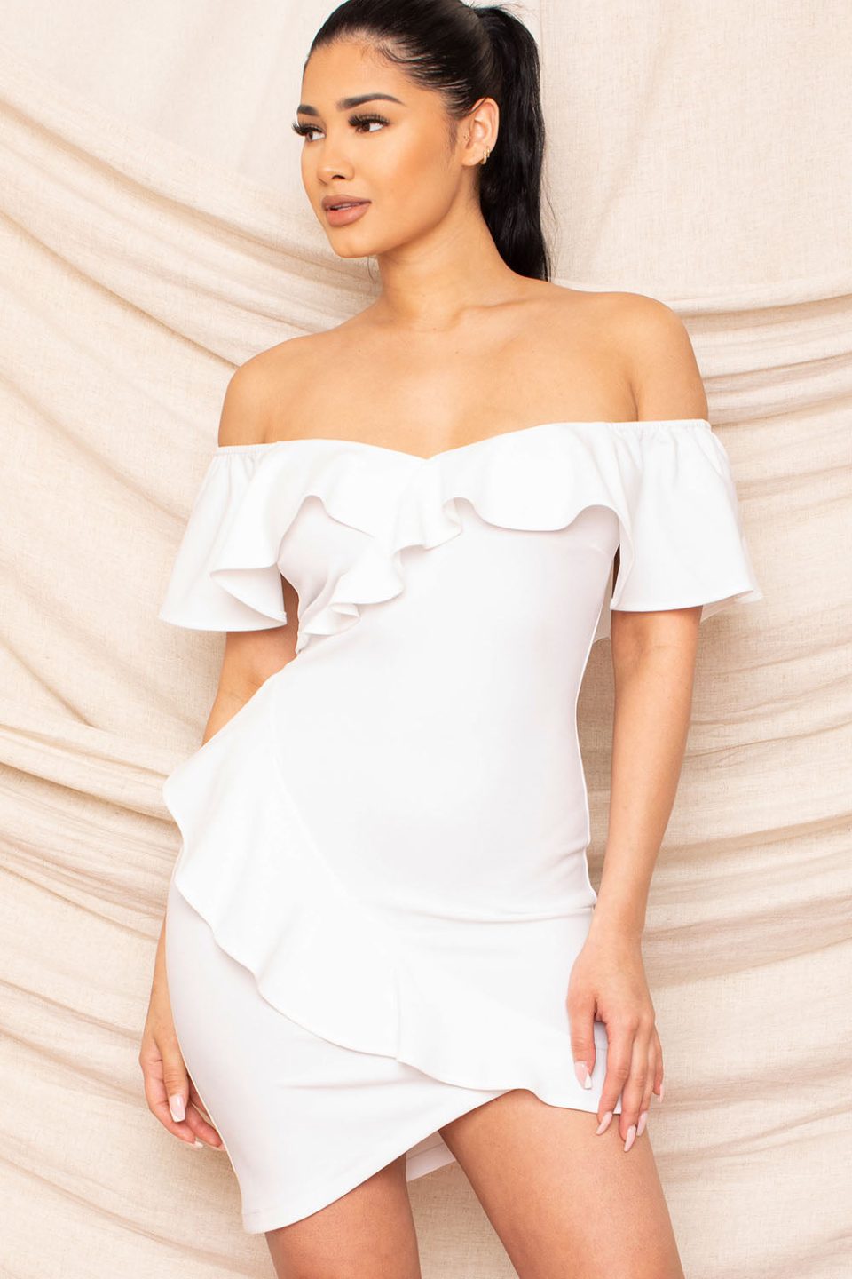 Off Shoulder White Ruffle Dress