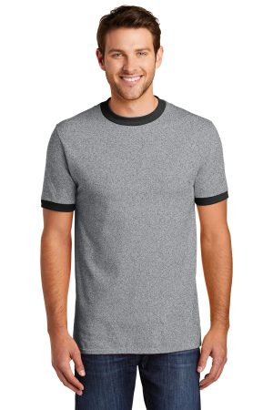 Mens Core Ringer Short Sleeve Crewneck T-Shirt – Heather Grey/Jet Black