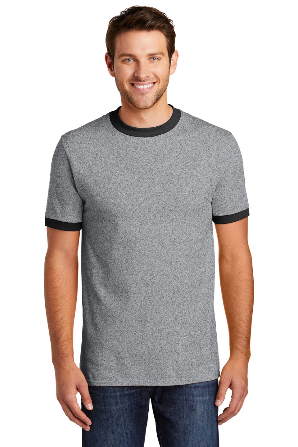 Mens Core Ringer Short Sleeve Crewneck T-Shirt - Heather Grey/Jet Black