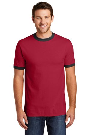 Mens Core Ringer Short Sleeve Crewneck T-Shirt – Red/Jet Black