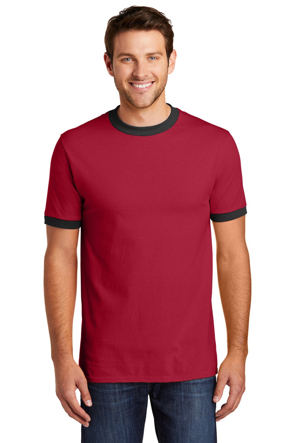 Mens Core Ringer Short Sleeve Crewneck T-Shirt - Red/Jet Black