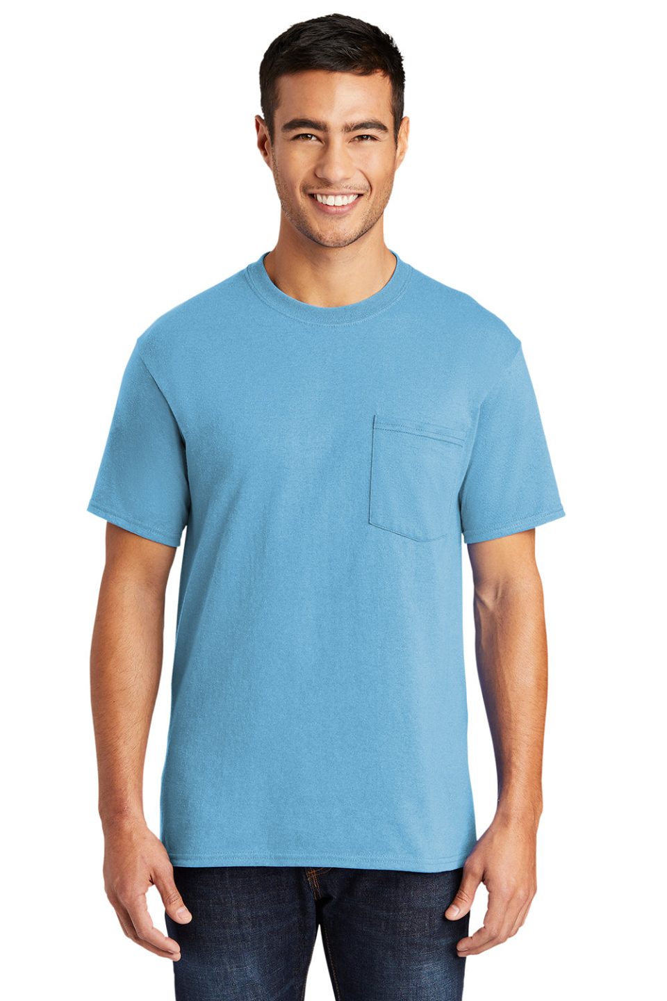 Mens Core Short Sleeve Crewneck T-Shirt Pocket - Aquatic Blue