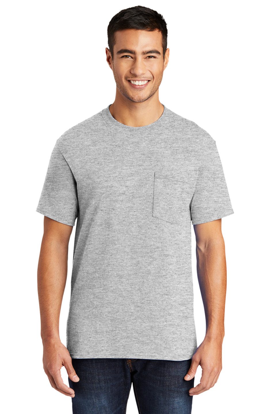 Mens Core Short Sleeve Crewneck T-Shirt Pocket - Ash Grey