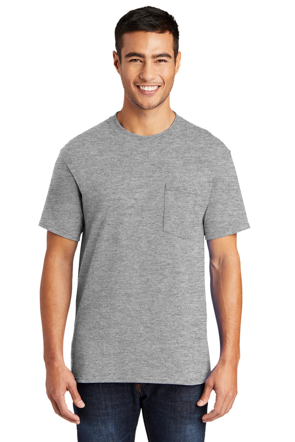 Mens Core Short Sleeve Crewneck T-Shirt Pocket - Heather Grey
