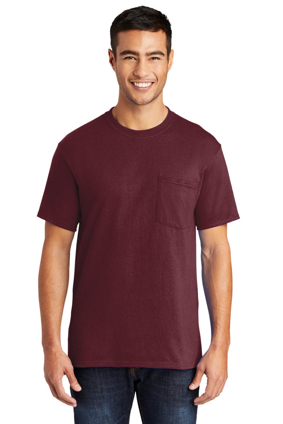 Mens Core Short Sleeve Crewneck T-Shirt Pocket - Athletic Maroon