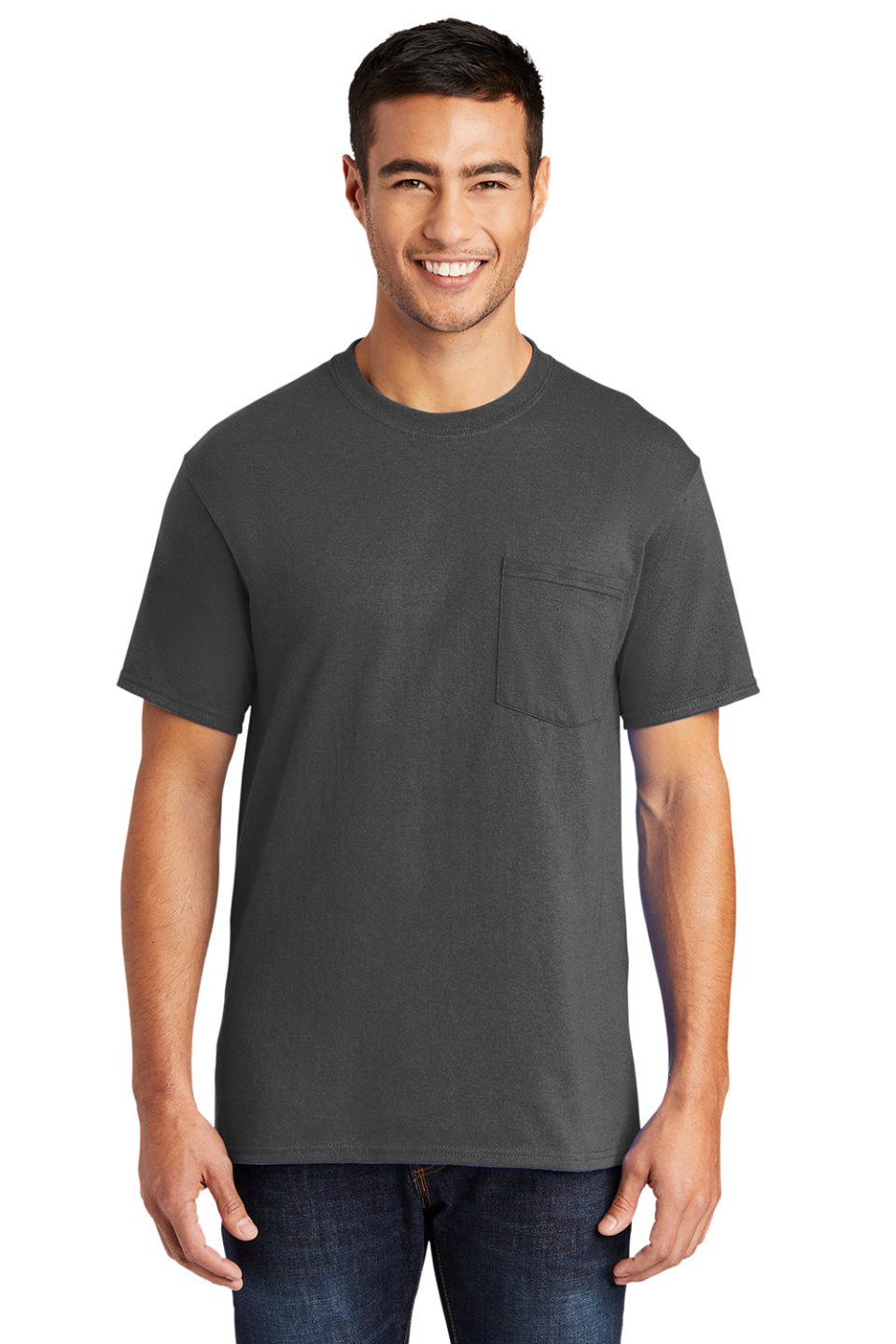 Mens Core Short Sleeve Crewneck T-Shirt Pocket - Charcoal Grey