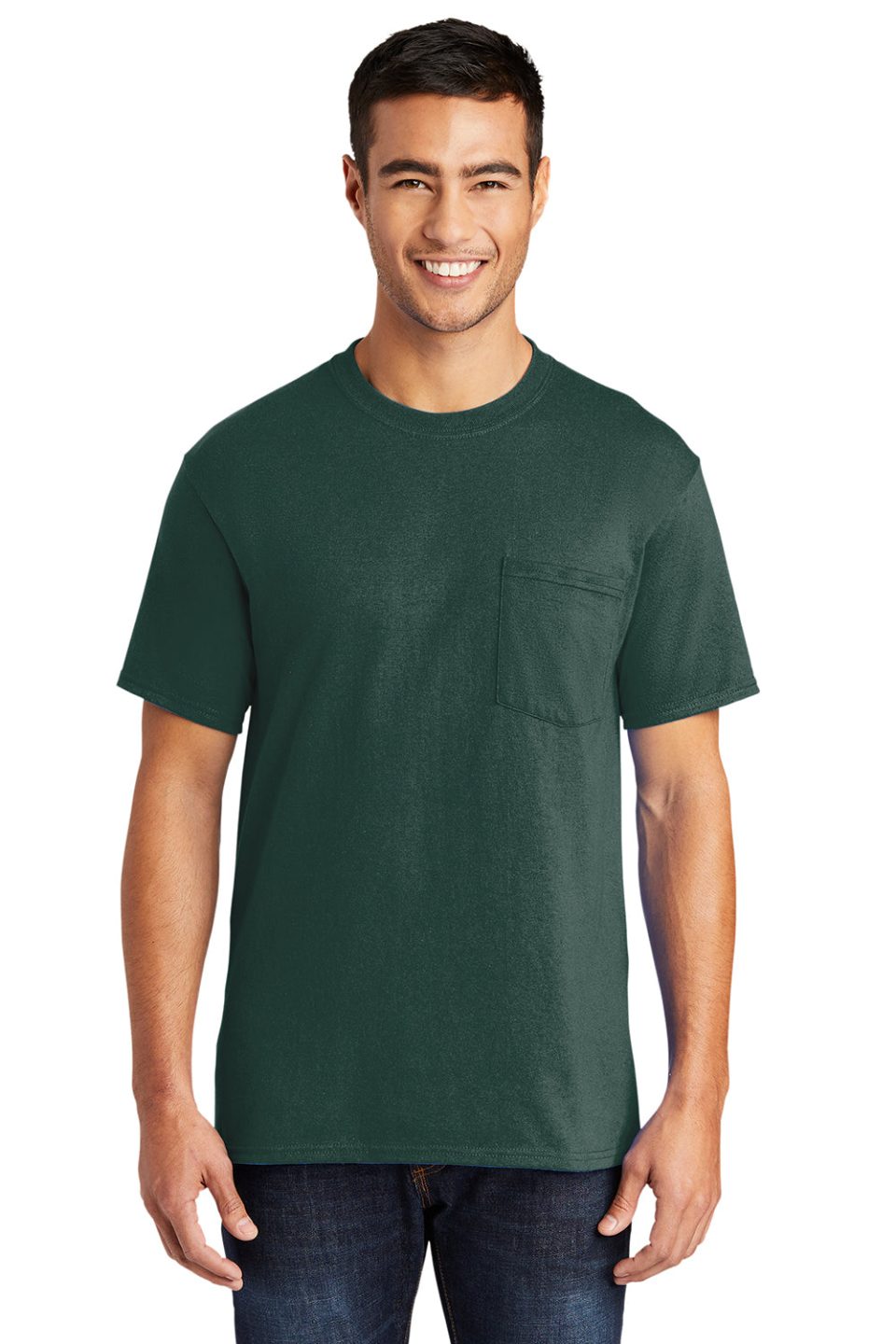 Mens Core Short Sleeve Crewneck T-Shirt Pocket - Dark Green