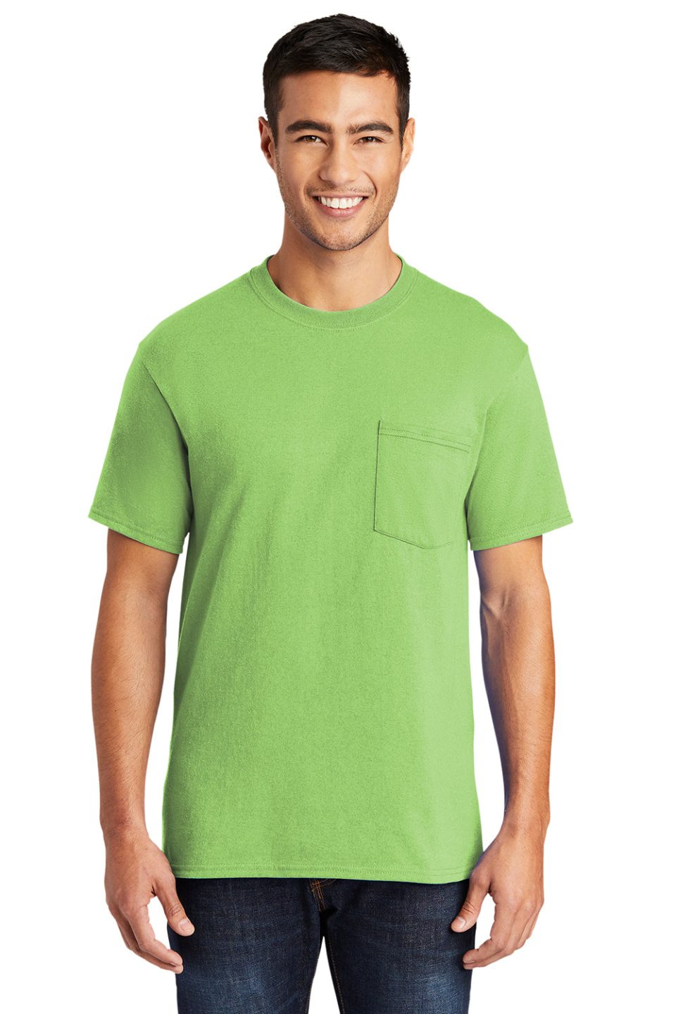 Mens Core Short Sleeve Crewneck T-Shirt Pocket - Lime Green