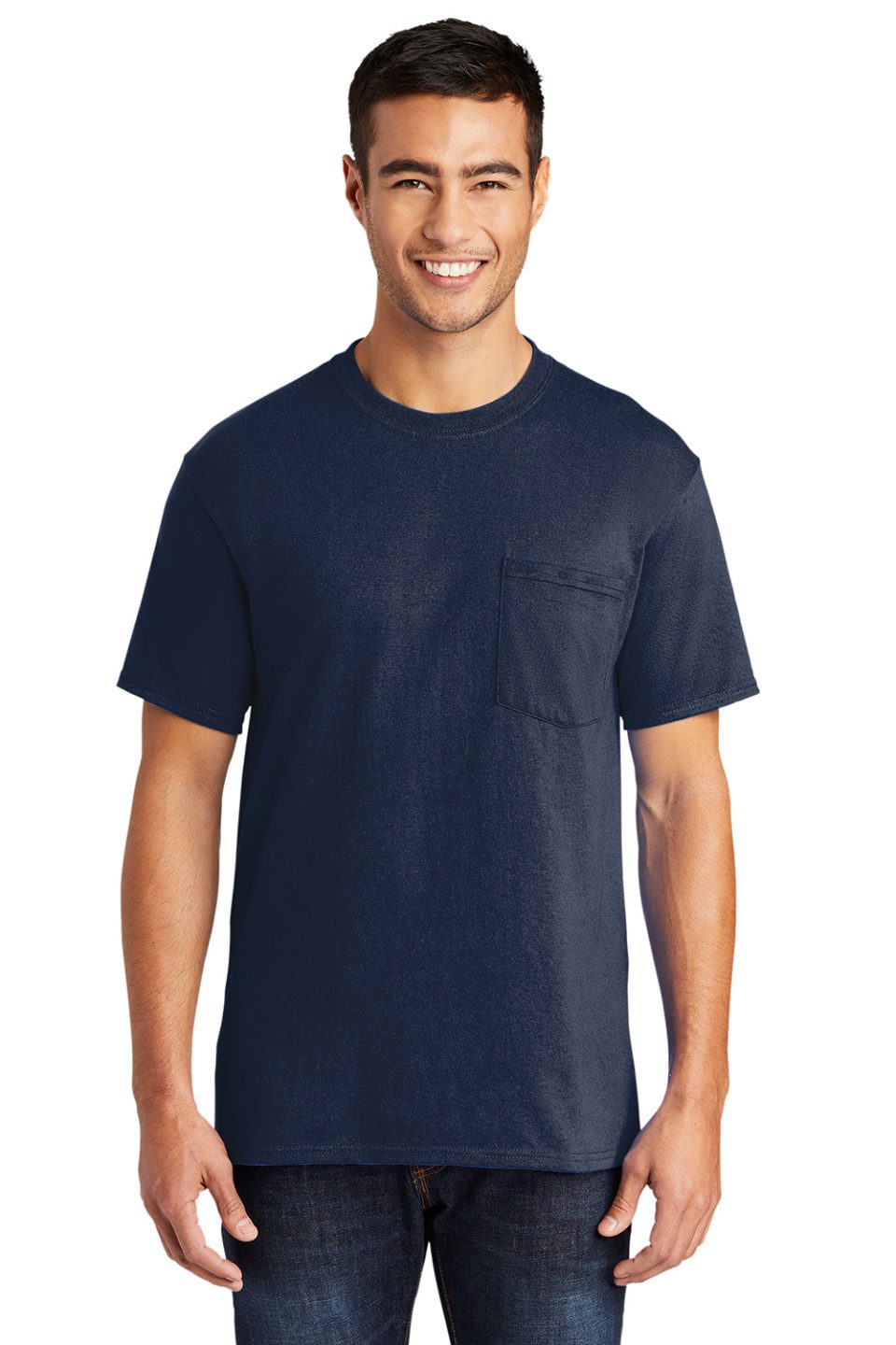 Mens Core Short Sleeve Crewneck T-Shirt Pocket - Navy Blue