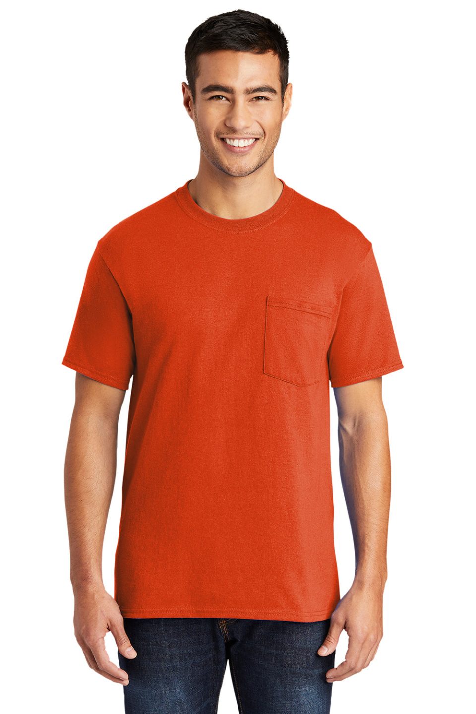 Mens Core Short Sleeve Crewneck T-Shirt Pocket - Orange