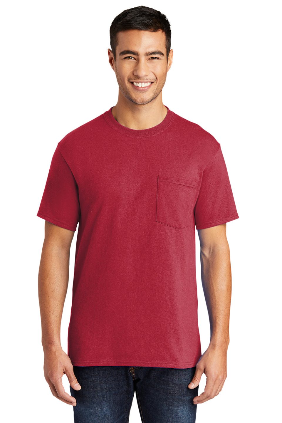 Mens Core Short Sleeve Crewneck T-Shirt Pocket - Red