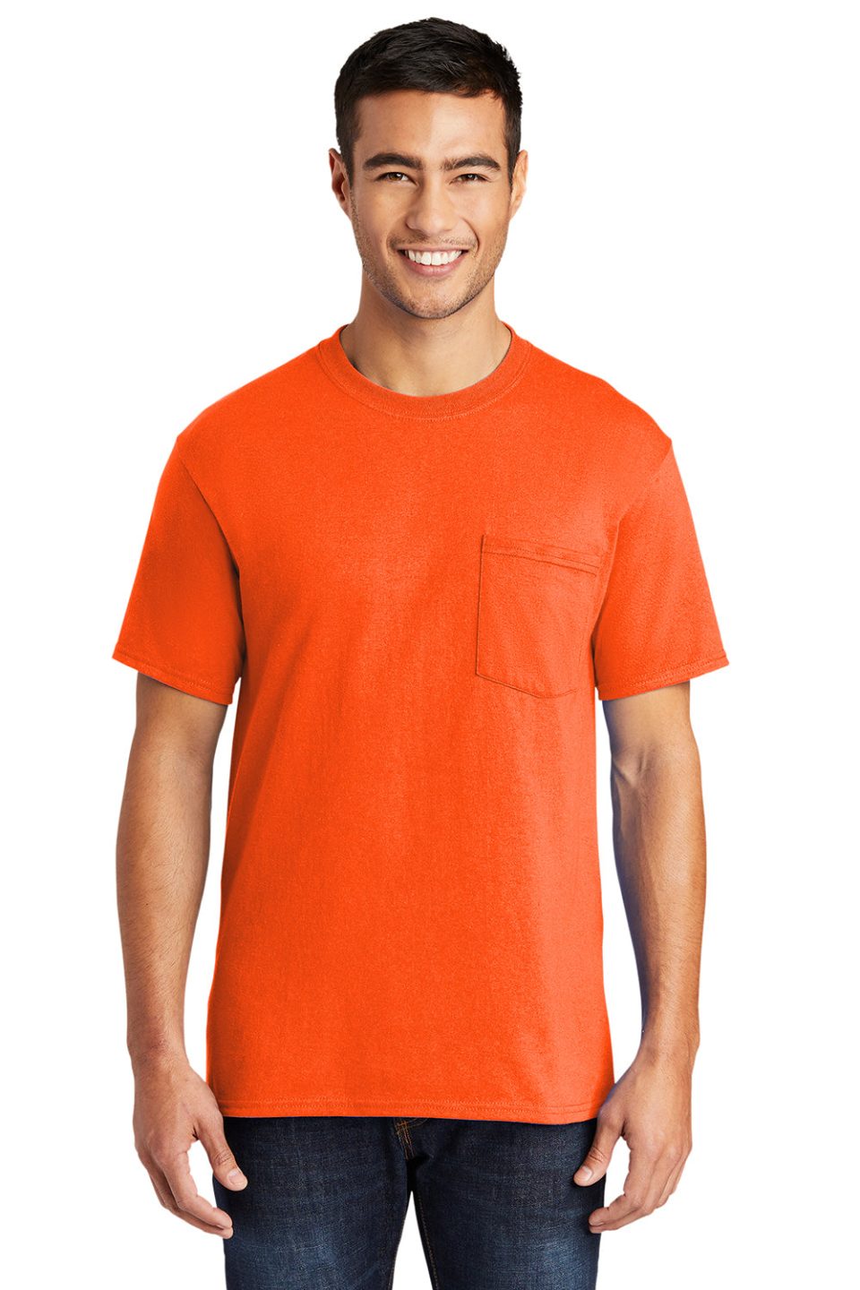 Mens Core Short Sleeve Crewneck T-Shirt Pocket - Safety Orange