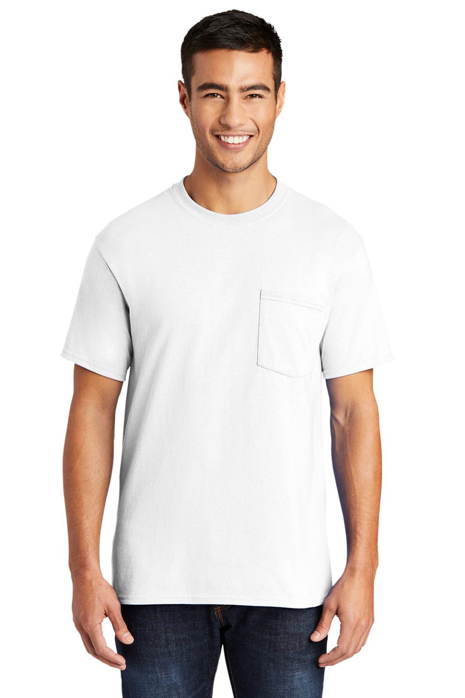 Mens Core Short Sleeve Crewneck T-Shirt Pocket - White