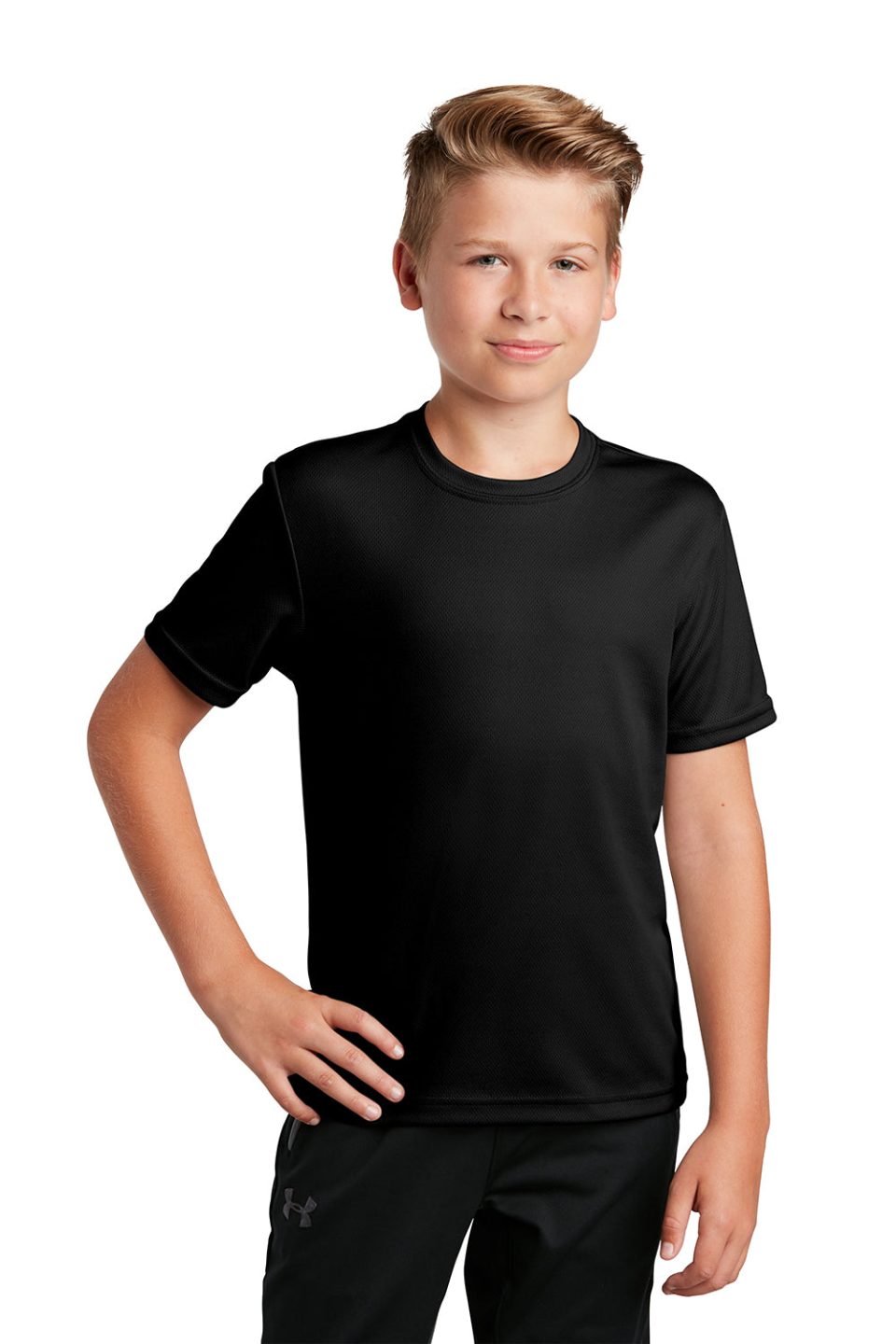 Youth RacerMesh Moisture Wicking Short Sleeve Crewneck T-Shirt - Black