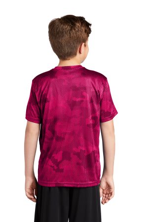 Youth CamoHex Moisture Wicking Short Sleeve Crewneck T-Shirt – Raspberry Pink – Closeout