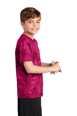 Youth CamoHex Moisture Wicking Short Sleeve Crewneck T-Shirt – Raspberry Pink – Closeout