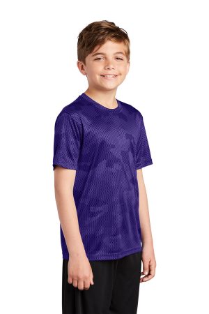 Youth CamoHex Moisture Wicking Short Sleeve Crewneck T-Shirt – Purple
