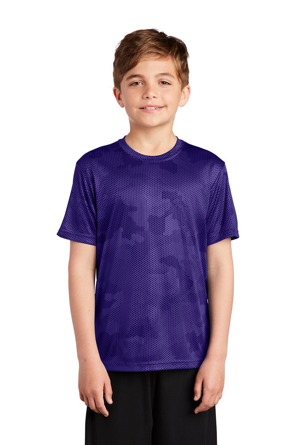 Youth CamoHex Moisture Wicking Short Sleeve Crewneck T-Shirt - Purple