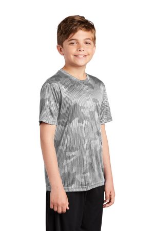 Youth CamoHex Moisture Wicking Short Sleeve Crewneck T-Shirt – White