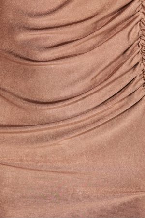 Mocha Slinky Thigh Split Halter Neck Maxi Dress